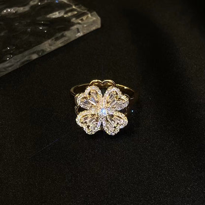 -Lucky Four Leaf Clover Swivel Adjustable Ring
