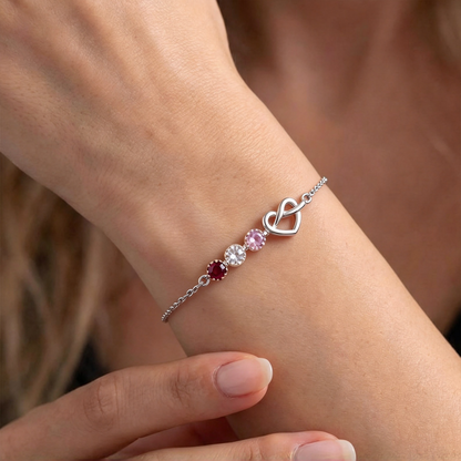 Custom 1–6 Birthstones Love Knot Infinity Birthstone Bracelet