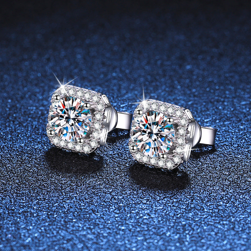 🌊Summer Hot Sale✨Versatile Classic Square Moissanite Halo Stud Earrings