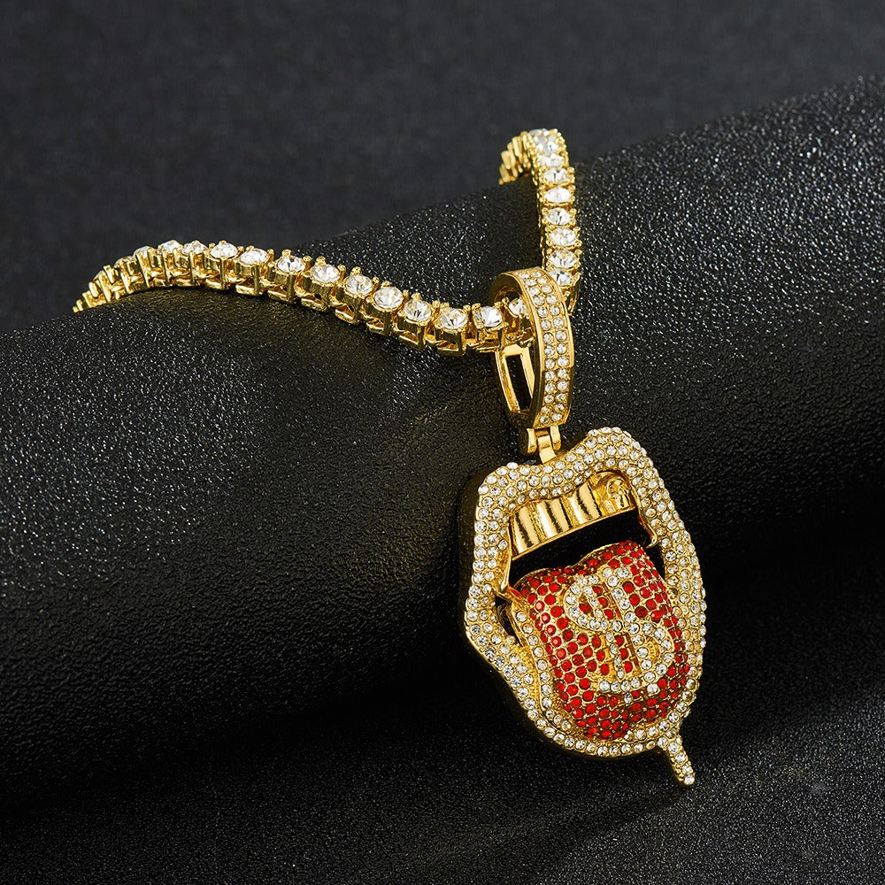 Iced Out Bling CZ Cubic Zirconia Tongue Necklace