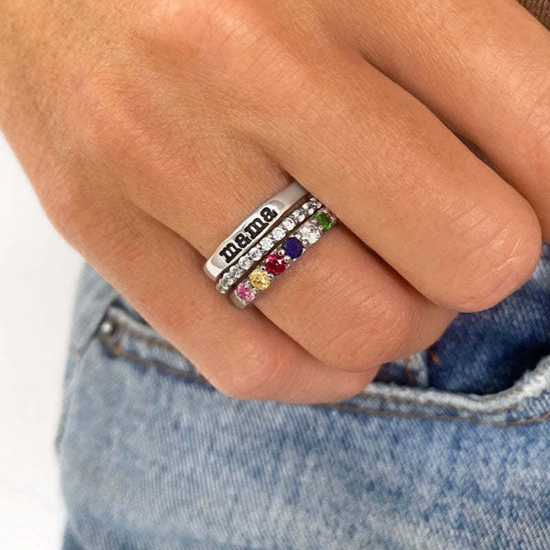 To Mother, Love Kids Personalized Name & Birthstones Ring- 3 Rings Set