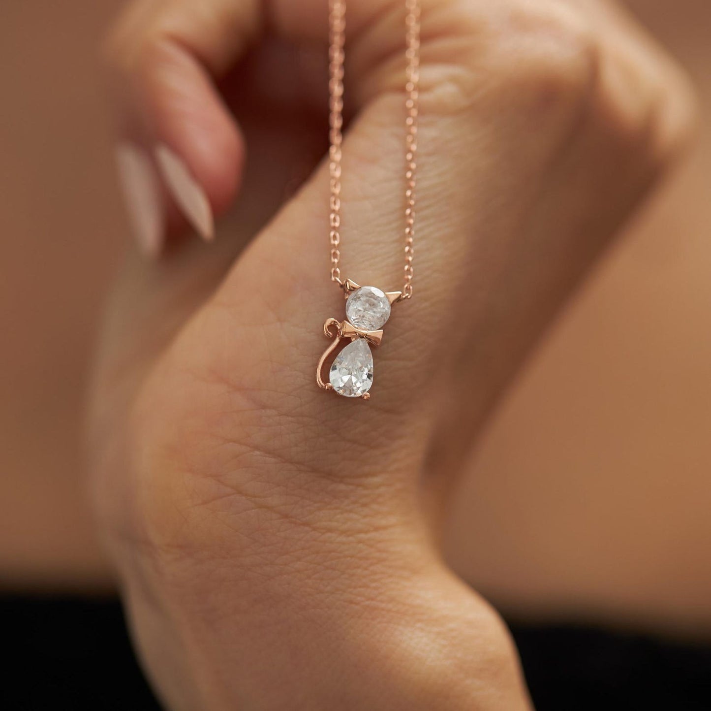 For Cat Lover-Birthstone Kitten Necklace