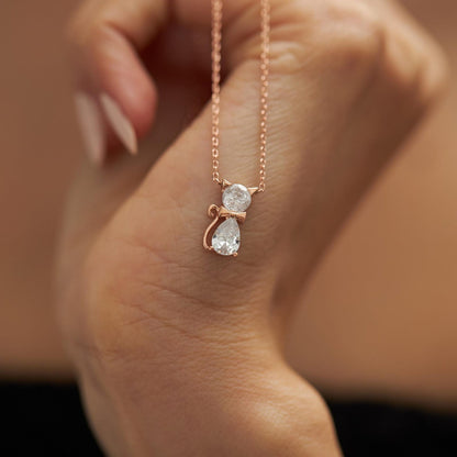 For Cat Lover-Birthstone Kitten Necklace