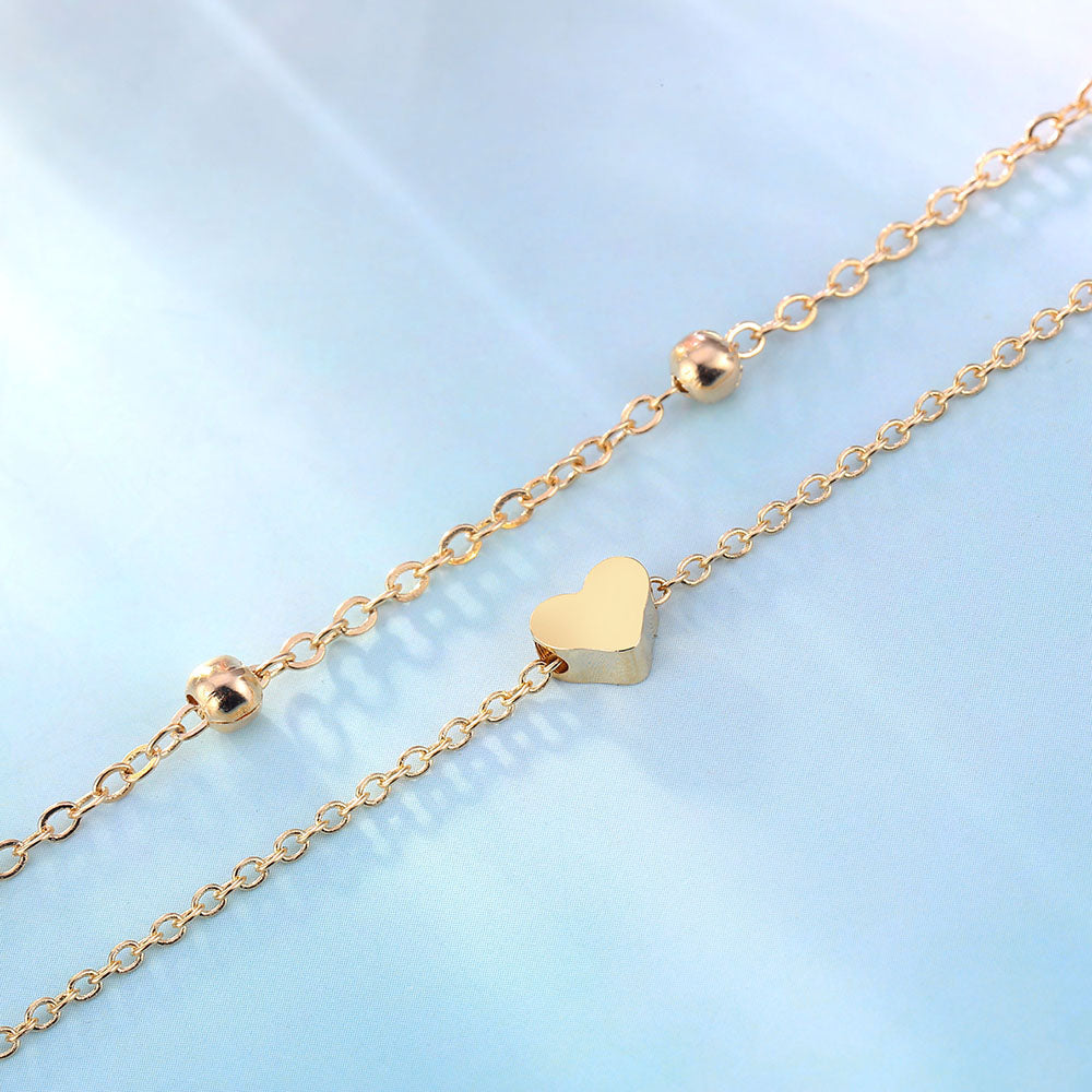 Double Layer Heart Anklet Bracelet Set