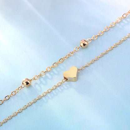 Double Layer Heart Anklet Bracelet Set