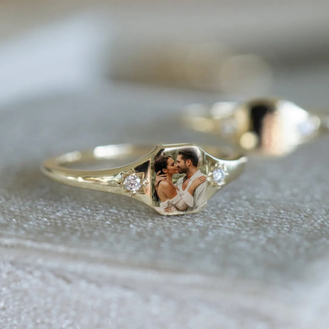 For Love-Personalized Couple Photo Birthstone Custom Ring