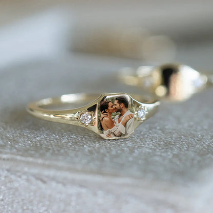 For Love-Personalized Couple Photo Birthstone Custom Ring