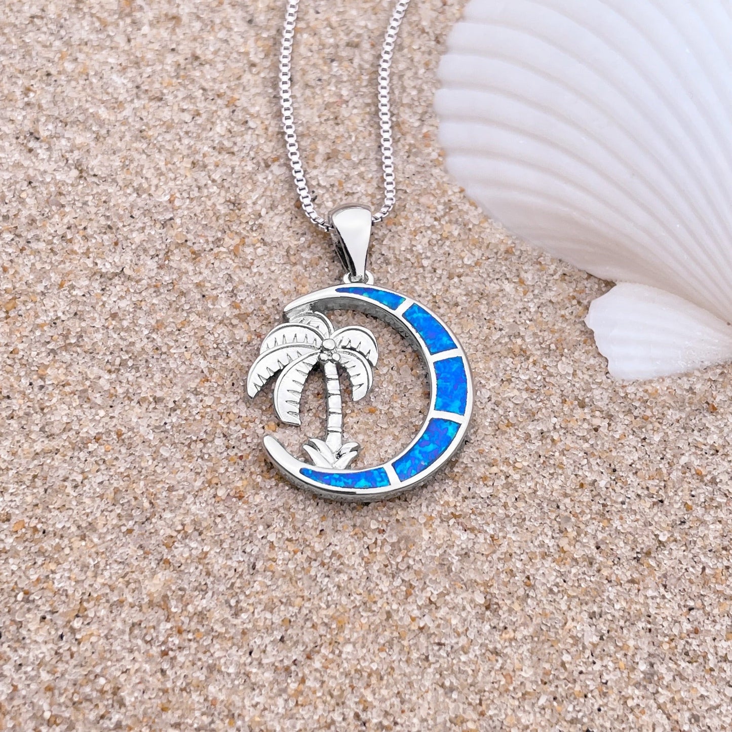 Opal Palm Tree Moonlight Sterling Silver Necklace