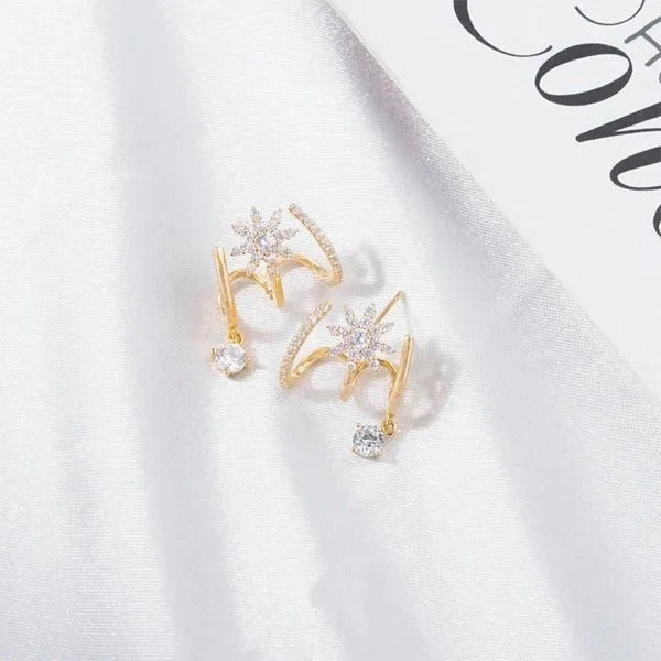 Eight Awn Star Crystal Earrings