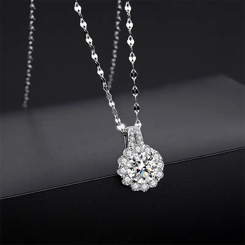 S925 Sterling Silver Moissanite Sunflower Pendant Necklace