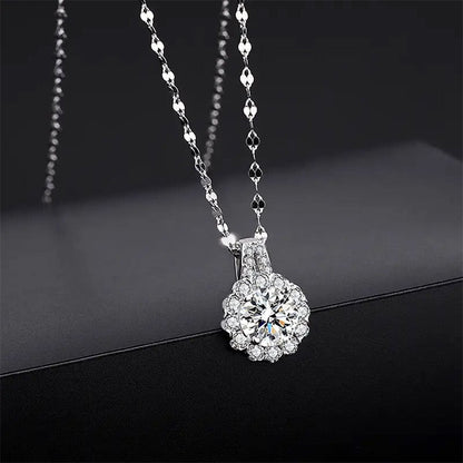 S925 Sterling Silver Moissanite Sunflower Pendant Necklace