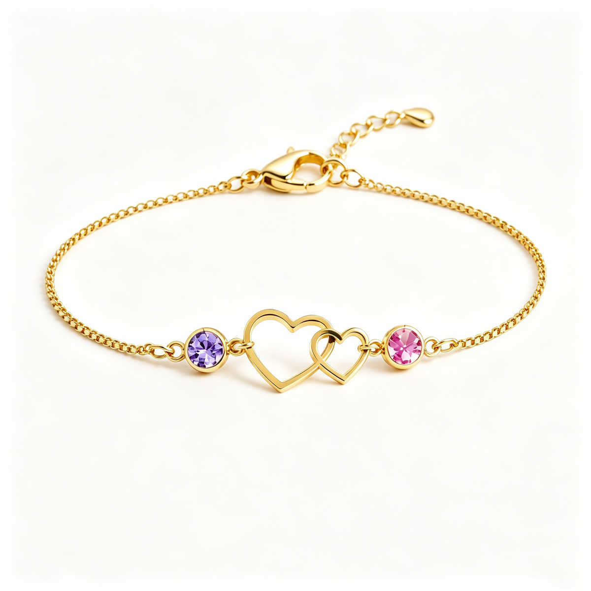 Grandmother&Granddaughter Connected By Heart Double Birthstones Bracelet