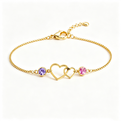 Grandmother&Granddaughter Connected By Heart Double Birthstones Bracelet