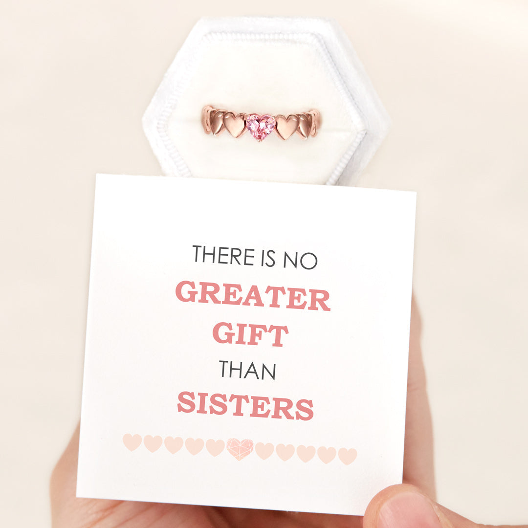 No Greater Gift Than Sisters Heart Band Ring