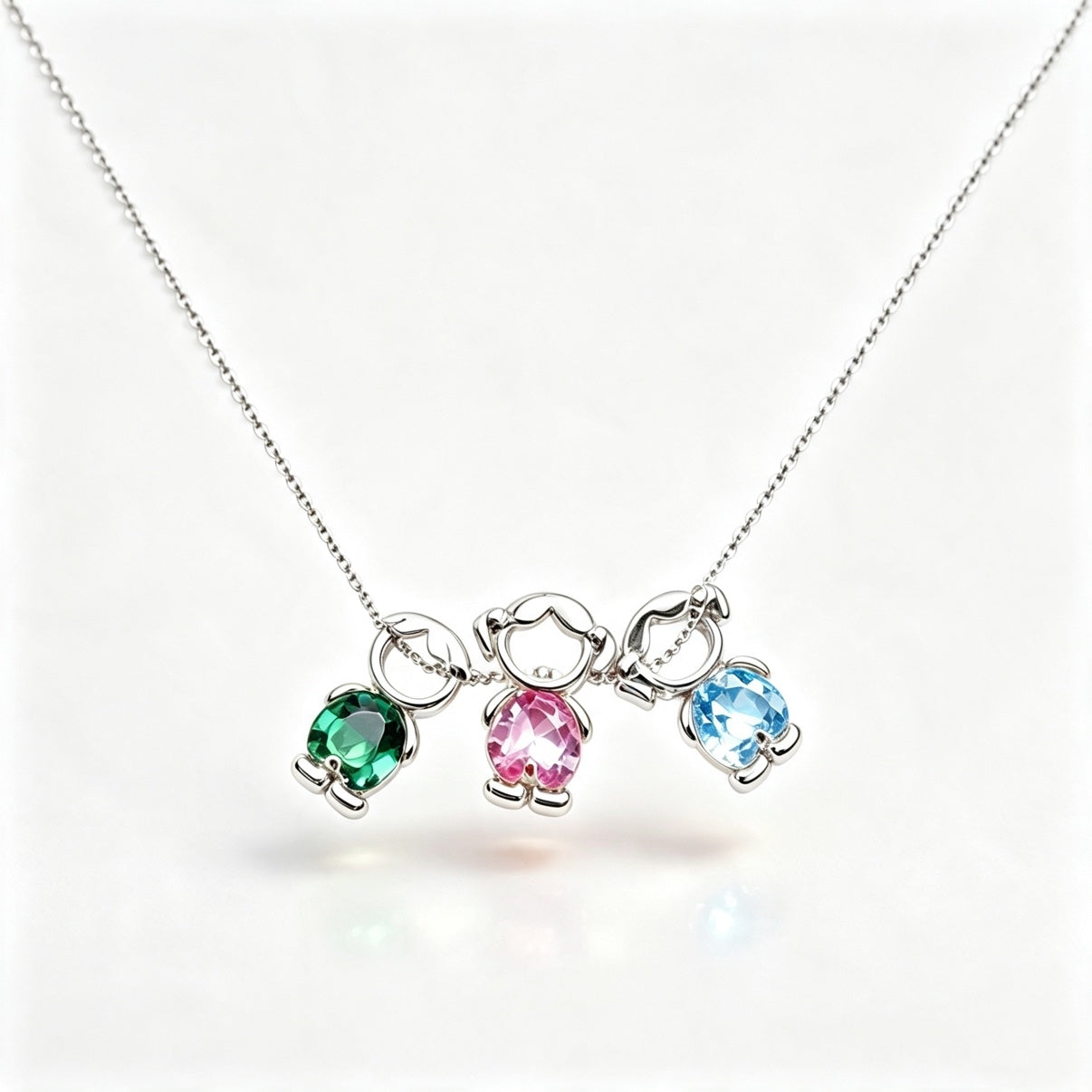 For Love- Personalized Heart Birthstone Doll Family Necklace