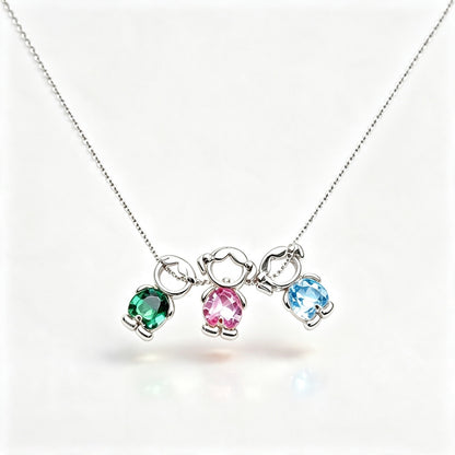 For Love- Personalized Heart Birthstone Doll Family Necklace