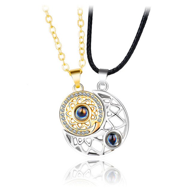 100 Languages I Love You Necklace Projection Pendant Sun And Moon Couple Gift