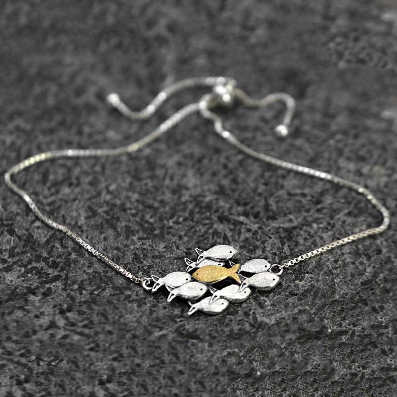 925 Silver Fish Bracelet Fish Necklace Fish Anklet Swimming Upstream  Jewelry Gift