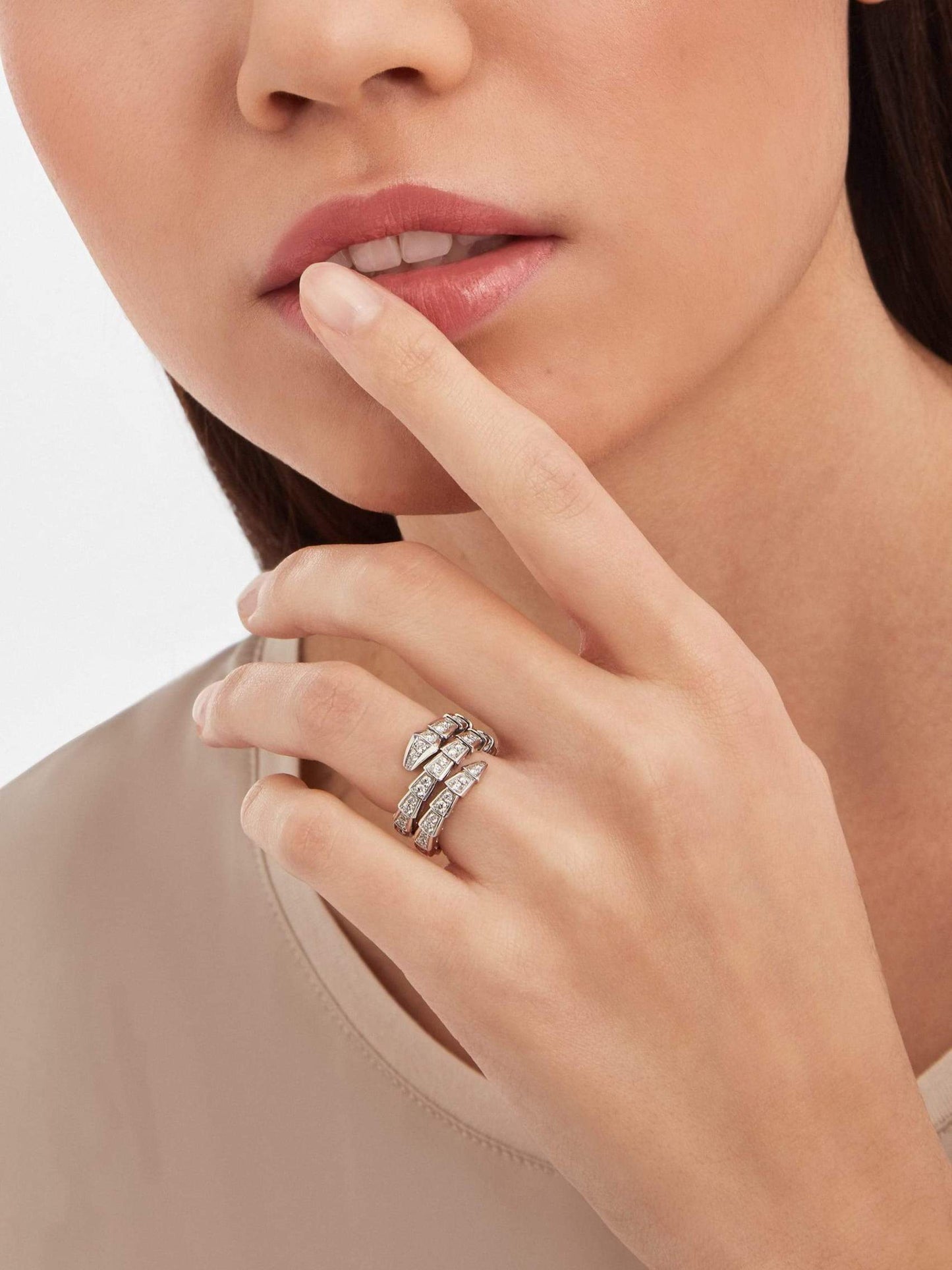 SERPENTES FULL PAVÉ TWO-COIL RING IN WHITE GOLD