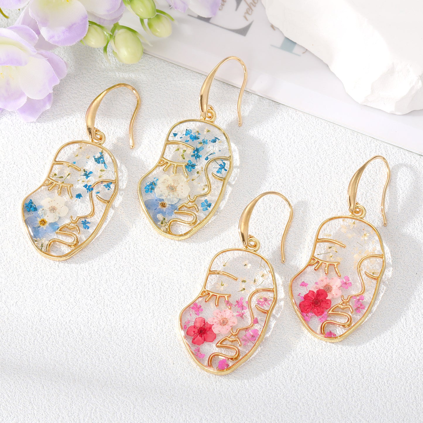 Abstract Face Forget Me Not Flower Earrings