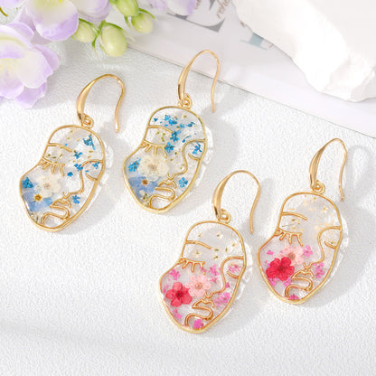 Abstract Face Forget Me Not Flower Earrings