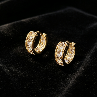 French Style Minimalist Diamond Hoop Earrings