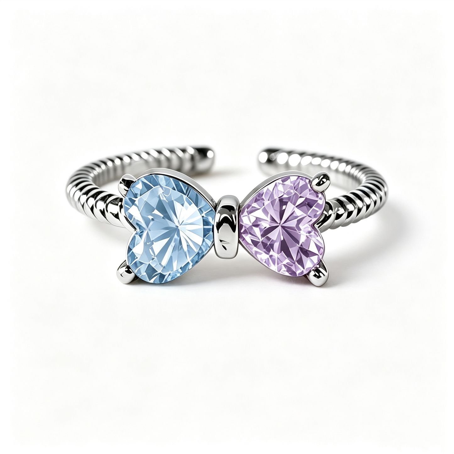 🎀Mother&Daughter Double Birthstones Bow Ring