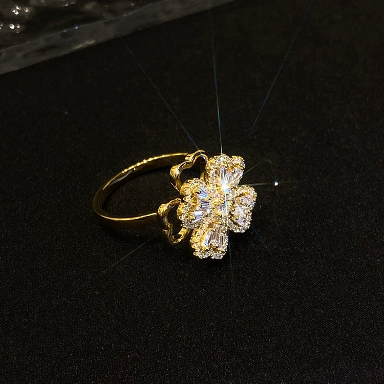 -Lucky Four Leaf Clover Swivel Adjustable Ring