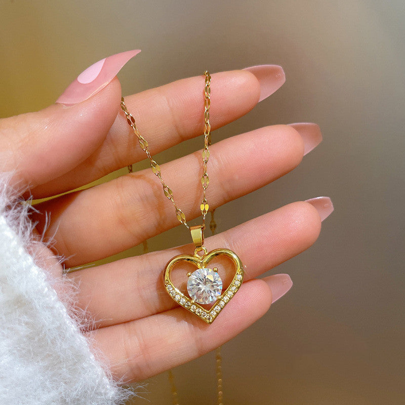 🌊Summer Hot Sale✨French Style PAVÉ Gold Heart Necklace