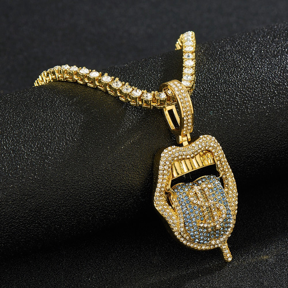 Iced Out Bling CZ Cubic Zirconia Tongue Necklace