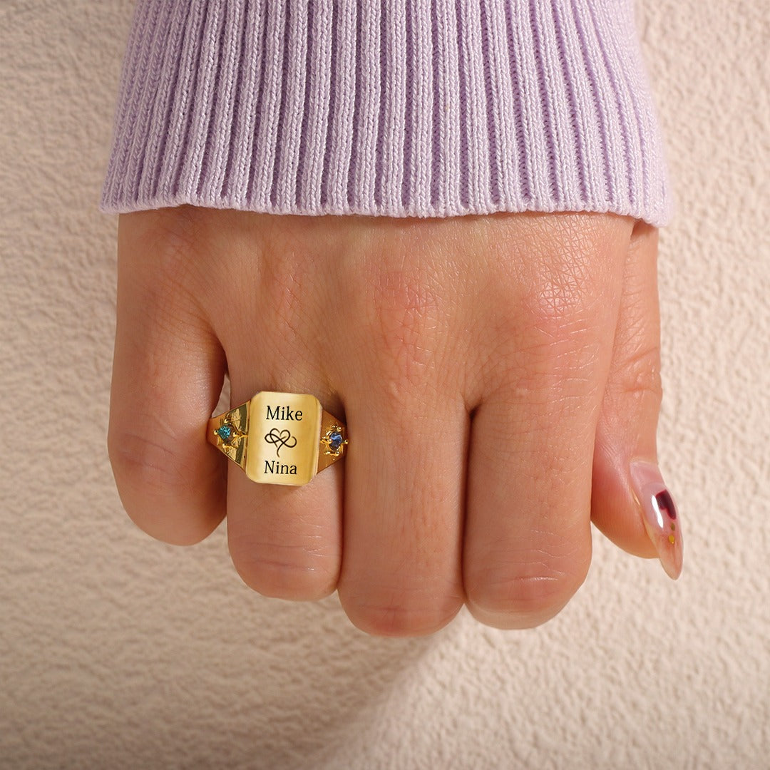 FOR LOVE - BELOVE CUSTOM NAMES AND BIRTHSTONES DAINTY RING