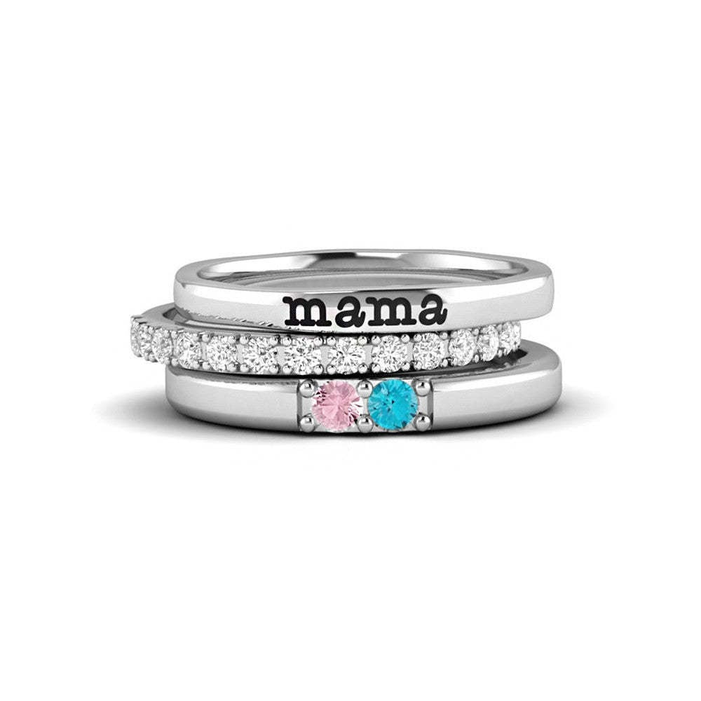 To Mother, Love Kids Personalized Name & Birthstones Ring- 3 Rings Set