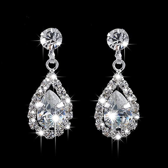 Crystal Wedding Water Drop Pendant Necklace and Earrings Set