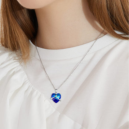 Blue Crystal Heart Hug Necklaces