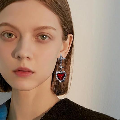 Rhinestone Pointed Star Heart Dangling Earrings