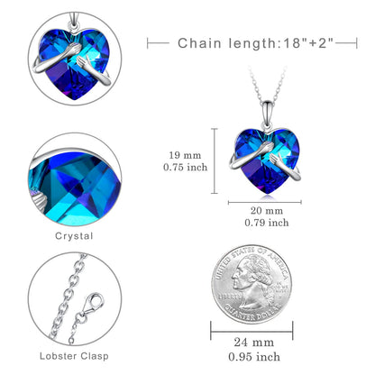 Blue Crystal Heart Hug Necklaces