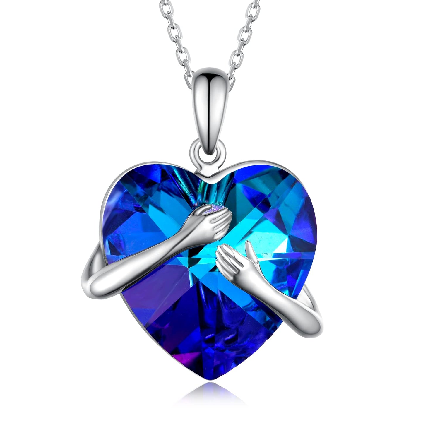 Blue Crystal Heart Hug Necklaces