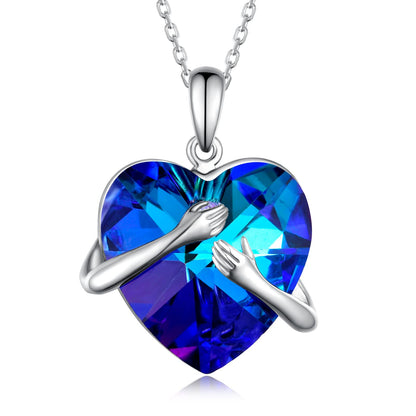 Blue Crystal Heart Hug Necklaces