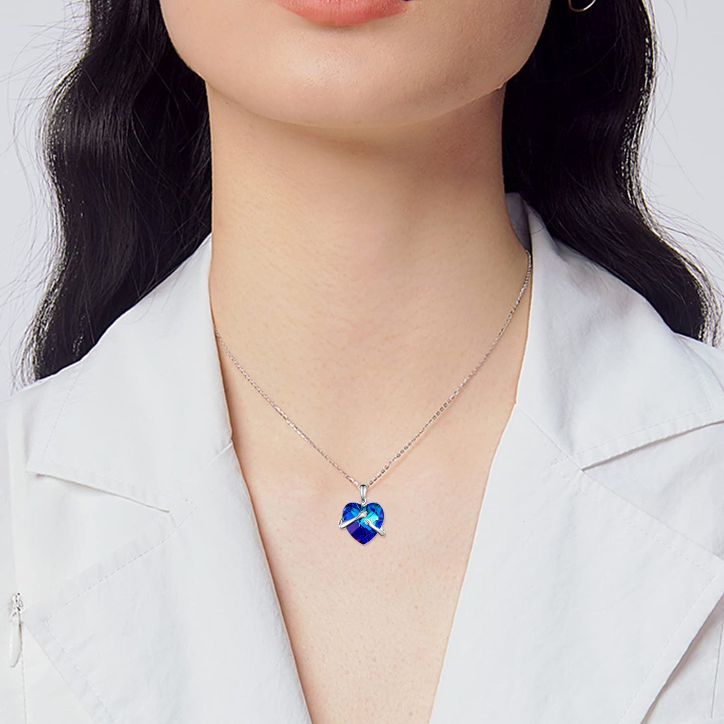 Blue Crystal Heart Hug Necklaces