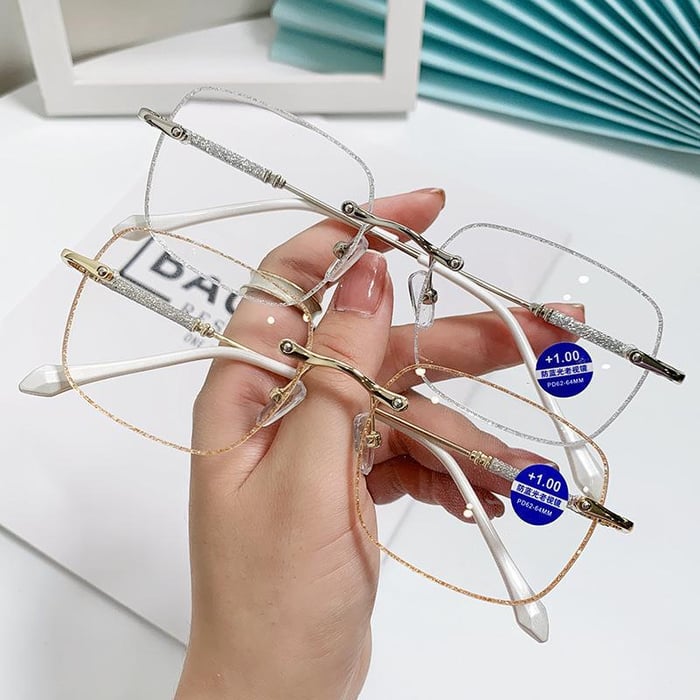 Diamonds anti -blue old flower leather glasses