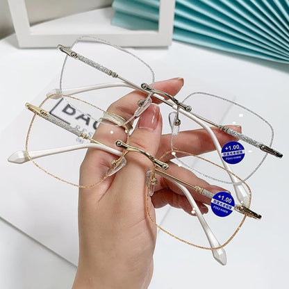 Diamonds anti -blue old flower leather glasses