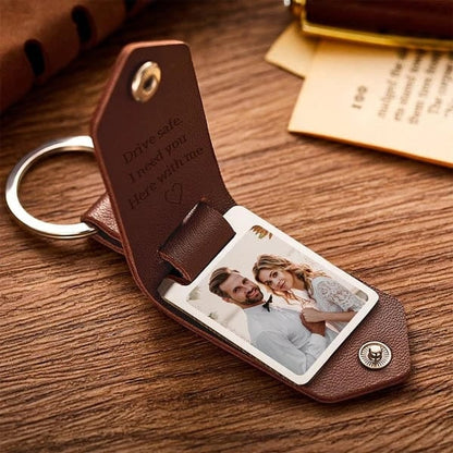Custom Leather Photo Text Keychain Gifts for Family