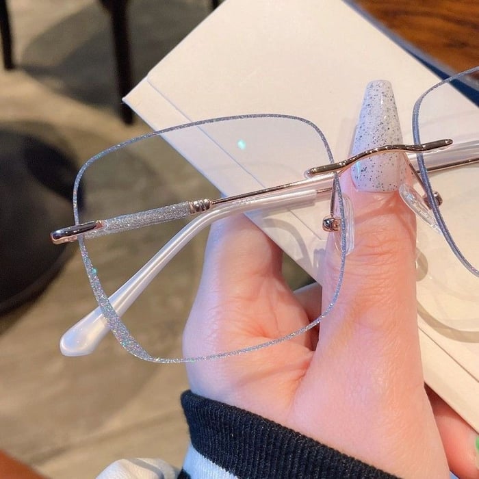 Diamonds anti -blue old flower leather glasses