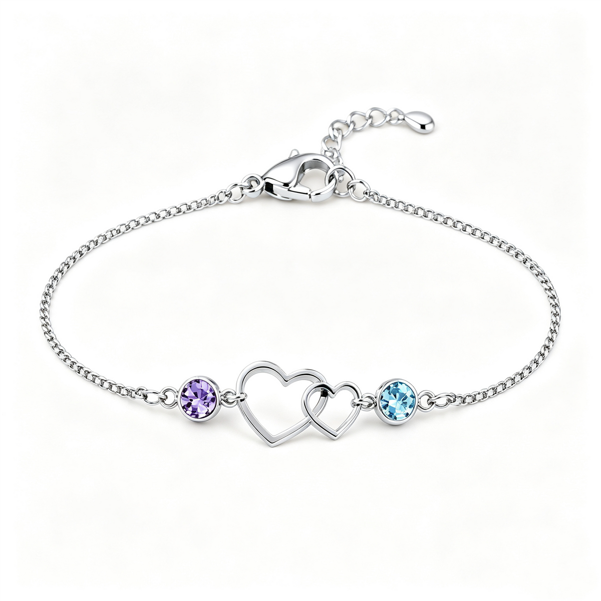 Grandmother&Granddaughter Connected By Heart Double Birthstones Bracelet