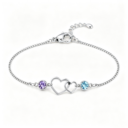 Grandmother&Granddaughter Connected By Heart Double Birthstones Bracelet