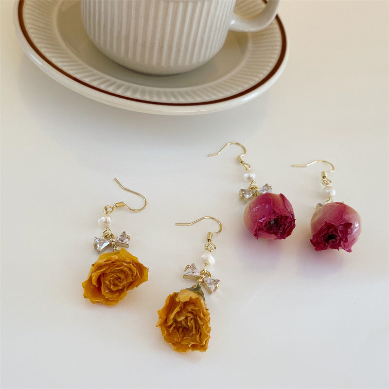 Vintage Rose Dried Flower Earrings