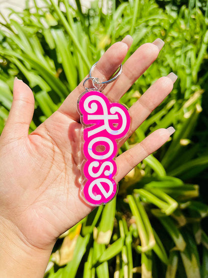 Custom Pink Name Acrylic Keychain