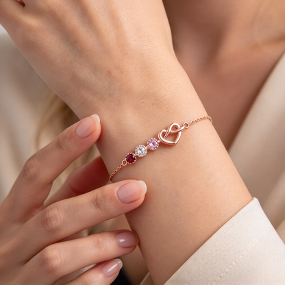 Custom 1–6 Birthstones Love Knot Infinity Birthstone Bracelet