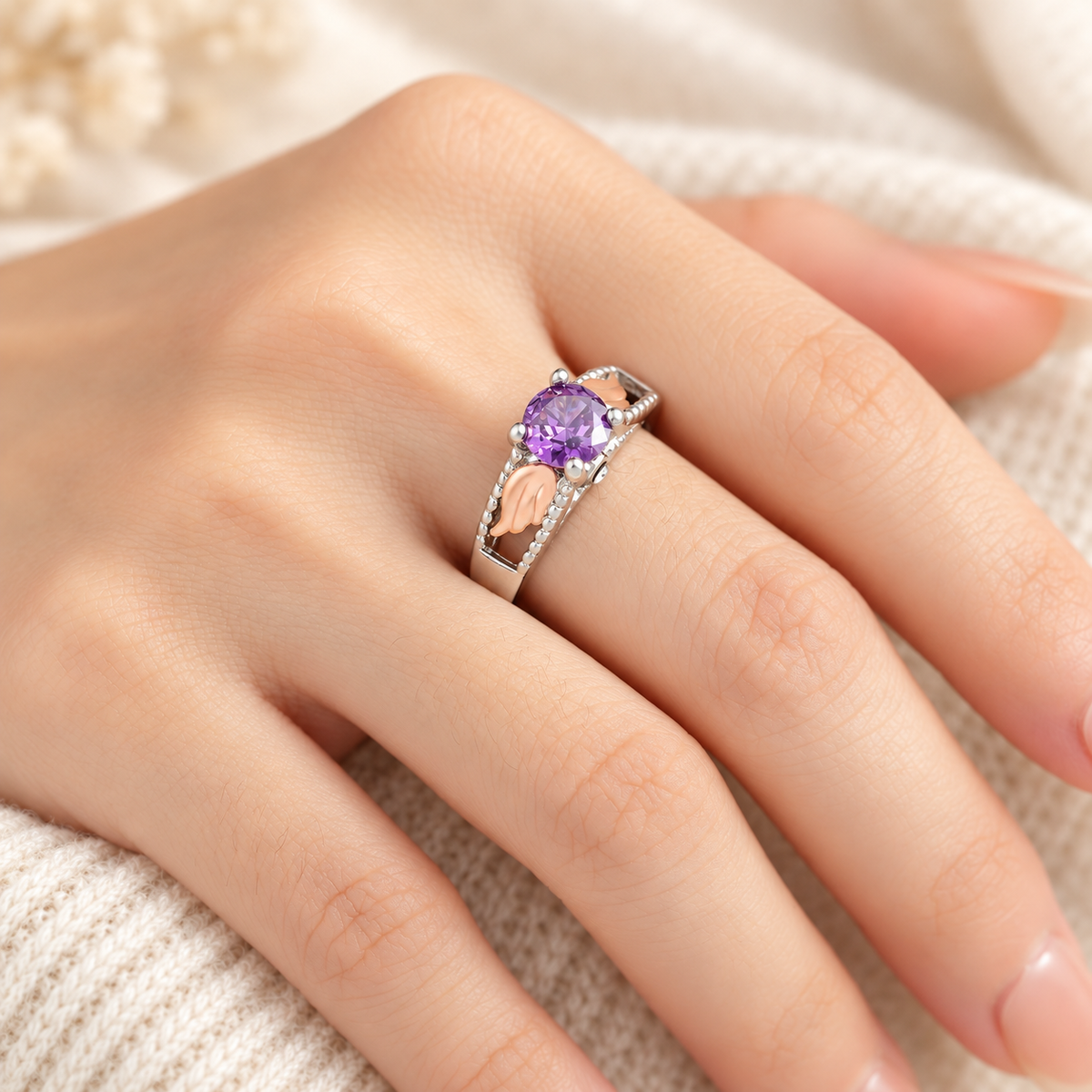Personalized Hug From Heaven Memorial Angel Wings Ring