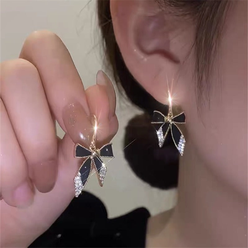 Crystal Elegant Black Bow Earrings